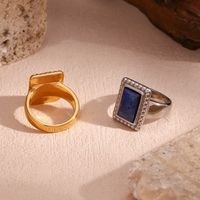 Vintage Style Simple Style Classic Style Rectangle Stainless Steel Plating Inlay Natural Stone 18k Gold Plated Rings main image 3