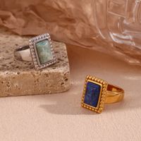Vintage Style Simple Style Classic Style Rectangle Stainless Steel Plating Inlay Natural Stone 18k Gold Plated Rings main image 4