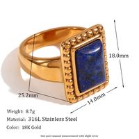 Vintage Style Simple Style Classic Style Rectangle Stainless Steel Plating Inlay Natural Stone 18k Gold Plated Rings sku image 5