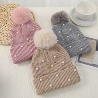 Women's Basic Sweet Simple Style Solid Color Pom Poms Pearl Eaveless Wool Cap main image 5