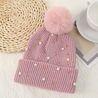 Women's Basic Sweet Simple Style Solid Color Pom Poms Pearl Eaveless Wool Cap main image 3