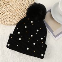 Women's Basic Sweet Simple Style Solid Color Pom Poms Pearl Eaveless Wool Cap sku image 2
