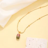 304 Stainless Steel Natural Stone K Gold Plated IG Style Simple Style Plating Inlay Four Leaf Clover Round Natural Stone Pendant Necklace main image 4