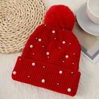 Women's Basic Sweet Simple Style Solid Color Pom Poms Pearl Eaveless Wool Cap sku image 4