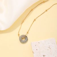 304 Stainless Steel Natural Stone K Gold Plated IG Style Simple Style Plating Inlay Four Leaf Clover Round Natural Stone Pendant Necklace main image 3