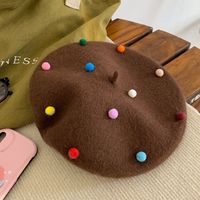 Women's Cute Basic Sweet Solid Color Pom Poms Eaveless Beret Hat sku image 5