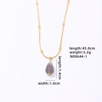 304 Stainless Steel Natural Stone K Gold Plated IG Style Simple Style Plating Inlay Four Leaf Clover Round Natural Stone Pendant Necklace sku image 2