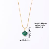 304 Stainless Steel Natural Stone K Gold Plated IG Style Simple Style Plating Inlay Four Leaf Clover Round Natural Stone Pendant Necklace sku image 3