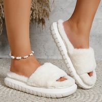 Women's Casual Solid Color Round Toe Slides Slippers Plush Slippers sku image 1