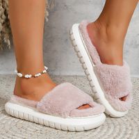 Women's Casual Solid Color Round Toe Slides Slippers Plush Slippers main image 5