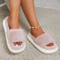Women's Casual Solid Color Round Toe Slides Slippers Plush Slippers sku image 5