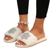 Women's Casual Solid Color Floral Round Toe Slides Slippers Plush Slippers main image 4