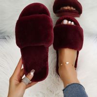 Women's Casual Solid Color Round Toe Slides Slippers Plush Slippers main image 1