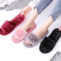 Women's Casual Elegant Solid Color Round Toe Open Toe Slides Slippers Plush Slippers main image 5