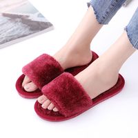 Women's Casual Elegant Solid Color Round Toe Open Toe Slides Slippers Plush Slippers sku image 1