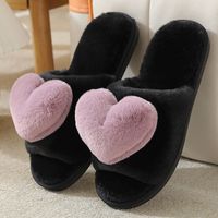 Women's Casual Heart Shape Round Toe Open Toe Slides Slippers Plush Slippers sku image 2