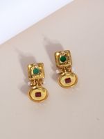 1 Pair Retro Round Plating Inlay Alloy Resin 18k Gold Plated Drop Earrings main image 6