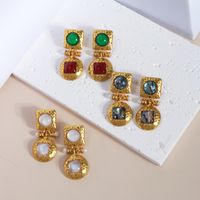 1 Pair Retro Round Plating Inlay Alloy Resin 18k Gold Plated Drop Earrings main image 8