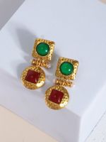 1 Pair Retro Round Plating Inlay Alloy Resin 18k Gold Plated Drop Earrings main image 2