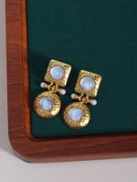 1 Pair Retro Round Plating Inlay Alloy Resin 18k Gold Plated Drop Earrings sku image 3