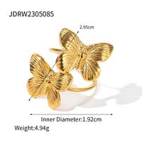 Elegant Retro Butterfly Stainless Steel Plating 18k Gold Plated Open Rings sku image 2