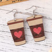 1 Pair Retro Heart Shape Wood Drop Earrings main image 5