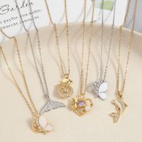 Sweet Simple Style Heart Shape Butterfly Fish Tail Copper Plating Inlay Zircon Pendant Necklace main image 1