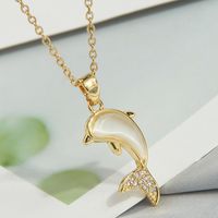 Sweet Simple Style Heart Shape Butterfly Fish Tail Copper Plating Inlay Zircon Pendant Necklace sku image 9
