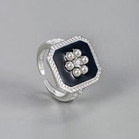 Basic Klassischer Stil Blume Sterling Silber Inlay Künstliche Perlen Strasssteine Offener Ring main image 4