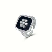 Basic Klassischer Stil Blume Sterling Silber Inlay Künstliche Perlen Strasssteine Offener Ring main image 2