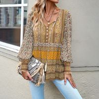 Women's Blouse Long Sleeve Blouses Printing Button Casual Simple Style Printing Color Block main image 1