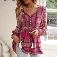 Women's Blouse Long Sleeve Blouses Printing Button Casual Simple Style Printing Color Block main image 3