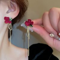 1 Pair Vintage Style Flower Flocking Drop Earrings main image 8