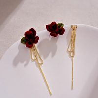 1 Pair Vintage Style Flower Flocking Drop Earrings main image 6