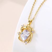 Stainless Steel Titanium Steel 18K Gold Plated Vintage Style Plating Inlay Round Heart Shape Snowflake Zircon Pendant Necklace main image 7