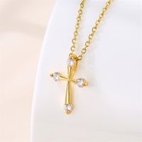 Stainless Steel Titanium Steel 18K Gold Plated Vintage Style Plating Inlay Round Heart Shape Snowflake Zircon Pendant Necklace main image 3