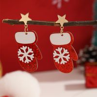 1 Pair Christmas Gloves Plating Arylic Gold Plated Drop Earrings main image 2