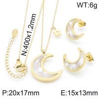 Stainless Steel Titanium Steel 18K Gold Plated Simple Style Classic Style Star Moon Earrings Necklace sku image 3