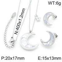 Stainless Steel Titanium Steel 18K Gold Plated Simple Style Classic Style Star Moon Earrings Necklace sku image 1