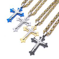 Punk Streetwear Cross Titanium Steel Rhinestones 18K Gold Plated Men's Pendant Necklace main image 5