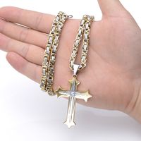 Punk Streetwear Cross Titanium Steel Rhinestones 18K Gold Plated Men's Pendant Necklace main image 4