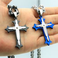 Punk Streetwear Cross Titanium Steel Rhinestones 18K Gold Plated Men's Pendant Necklace main image 3