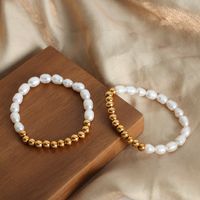 Casual Elegant French Style Geometric Freshwater Pearl Titanium Steel Beaded Plating 18k Gold Plated Women's Bracelets main image 7