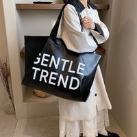 Women's Pu Leather Letter Preppy Style Classic Style Streetwear Sewing Thread Square Zipper Tote Bag Shopping Bags main image 3