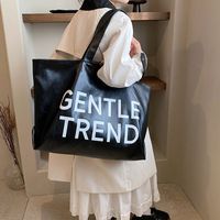 Women's Pu Leather Letter Preppy Style Classic Style Streetwear Sewing Thread Square Zipper Tote Bag Shopping Bags sku image 2