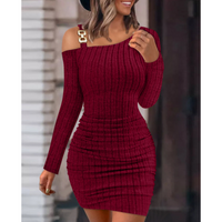 Femmes Robe Fourreau Style Simple Collier Incliné Manche Longue Couleur Unie Au-dessus Du Genou Du Quotidien Rue main image 4