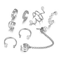 New Creative Pearl Tassel Non-pierced Ear Bone Clip Ins Large And Small Pearls Ear Clip Set 8-piece Set Small Ear Clip sku image 1