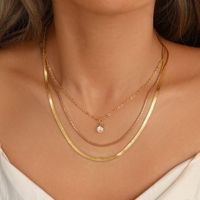 Vintage Style Geometric Solid Color Alloy Plating Inlay Zircon Women's Three Layer Necklace sku image 4