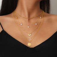 Vintage Style Geometric Solid Color Alloy Plating Inlay Zircon Women's Three Layer Necklace sku image 10
