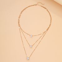 Vintage Style Geometric Solid Color Alloy Plating Inlay Zircon Women's Three Layer Necklace sku image 2